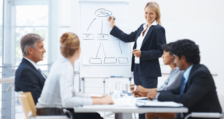 Persona explicando estrategias de consultoria.